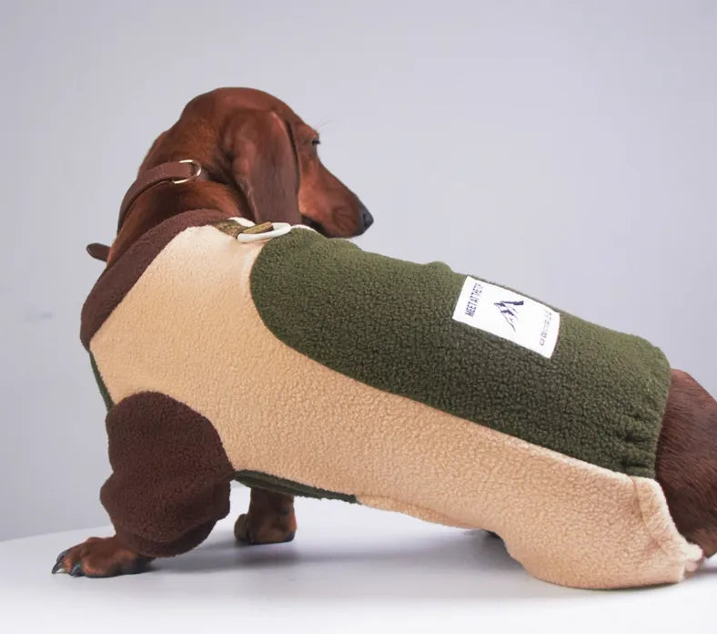 Grain velvet traction coat for dogs and cats, beige, with fleece lining, back length 20-40cm