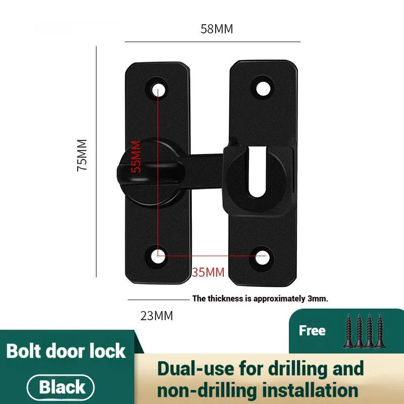 Aluminium alloy punch-free door latch with screws for 90 and 180 degree door openings