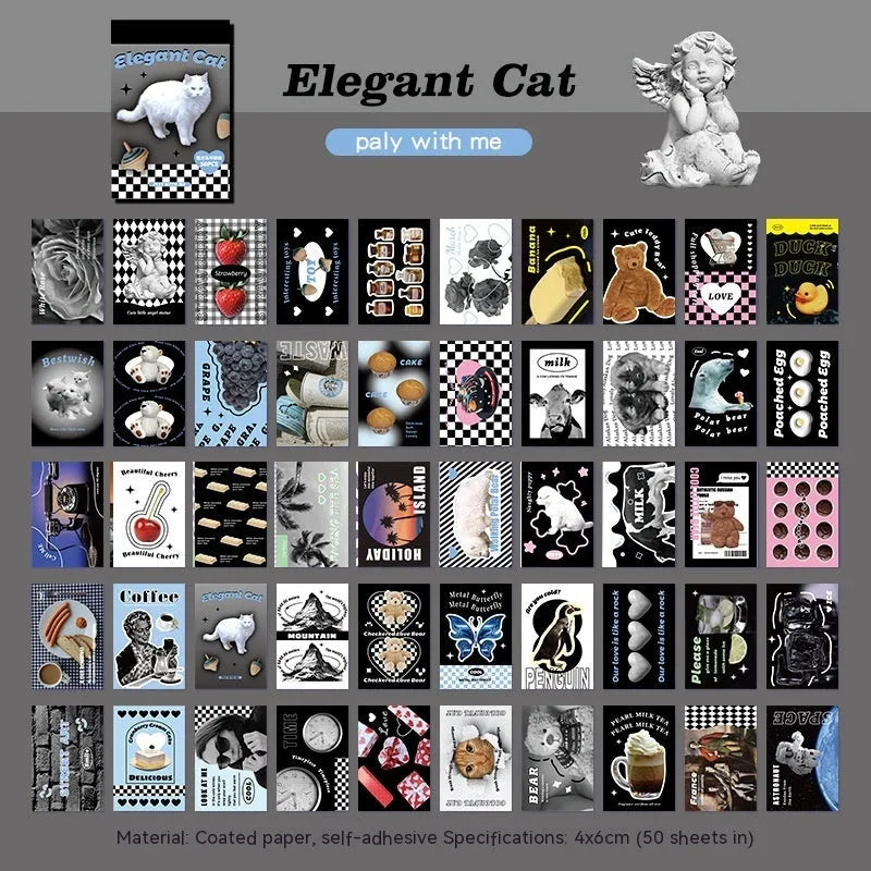 American retro cartoon sticker book showing 50 adhesive sheets measuring 4x6cm for journal decoration