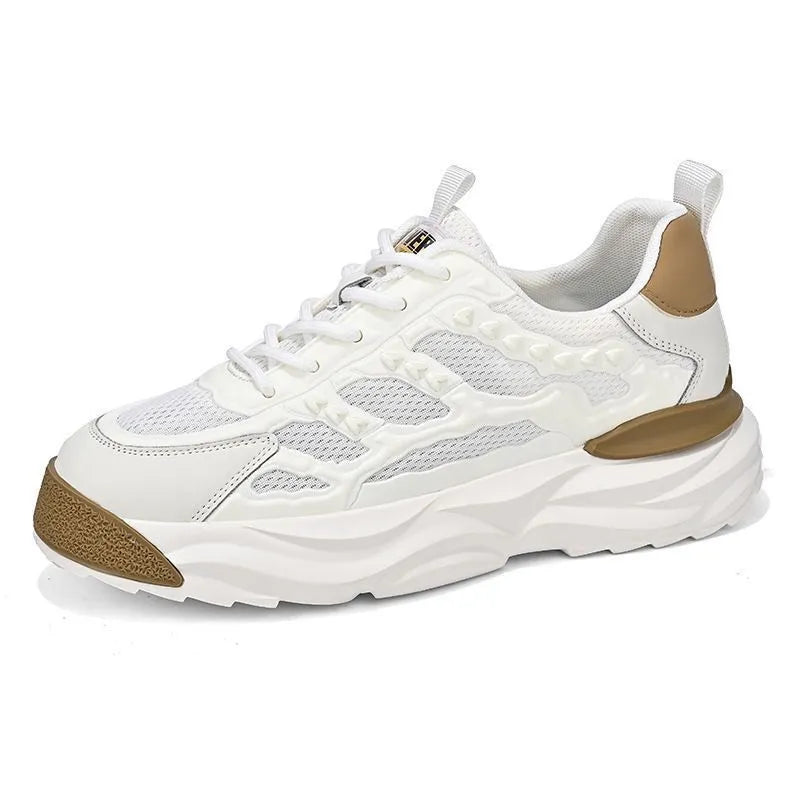 Men's white and black breathable mesh casual shoes with round toe design