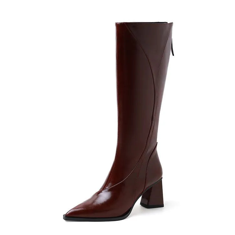 Women's black retro Maillard tube high heel riding boots with waterproof platform