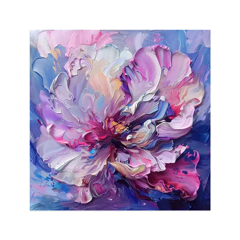 Handmade oil painting canvas wall art abstract big purple flowers square frameless unstretched