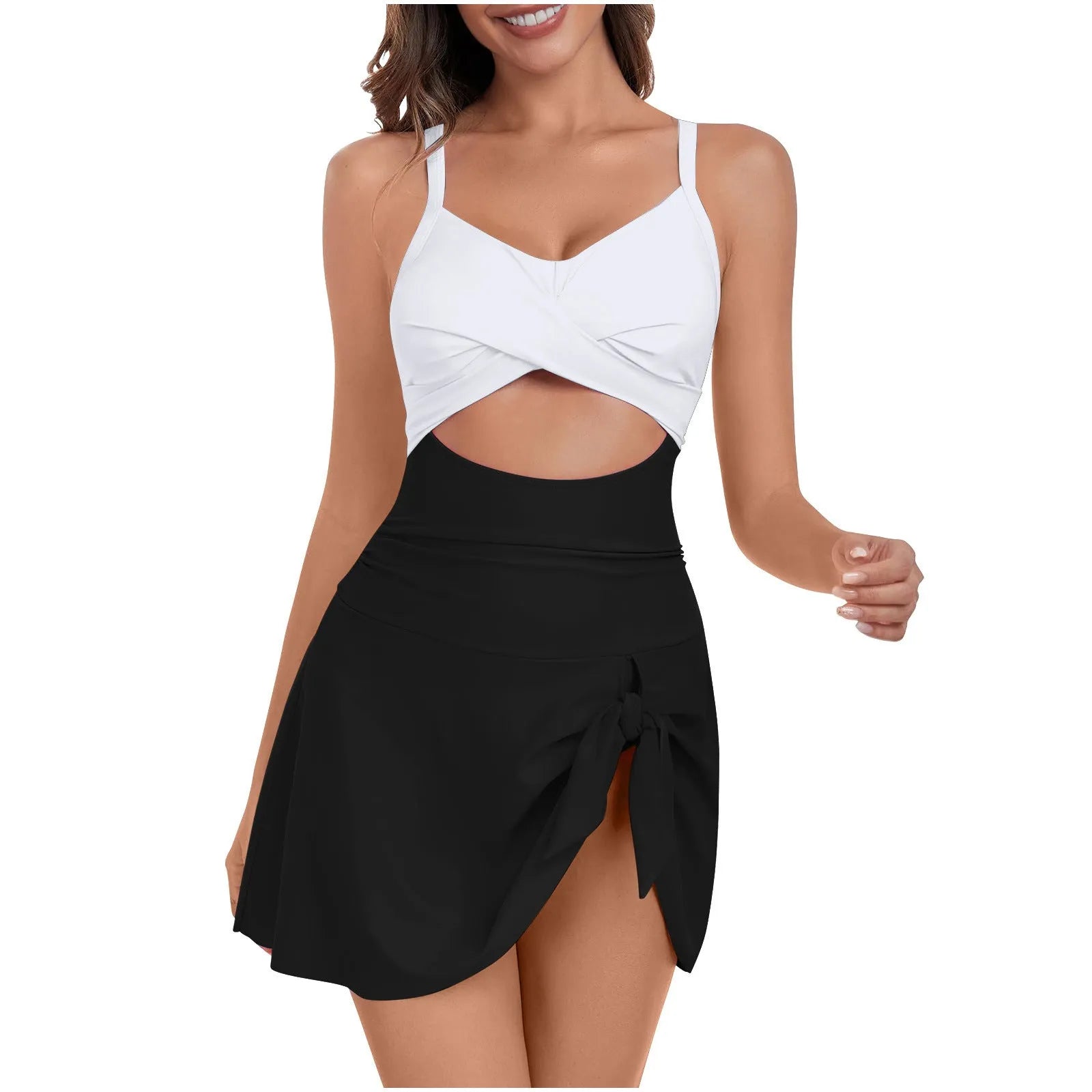 Women's solid colour one-piece swimsuit in polyester and spandex for swimming