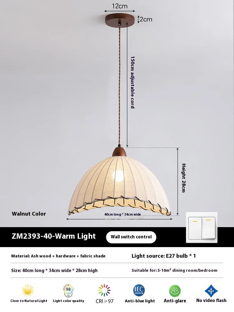 Retro fabric dining chandelier with iron frame, adjustable height 1.5m, three light colour options, for bedroom or clothing store