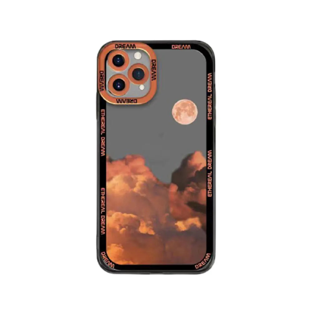 Sunset clouds design TPU phone case for iPhone on a blue background.
