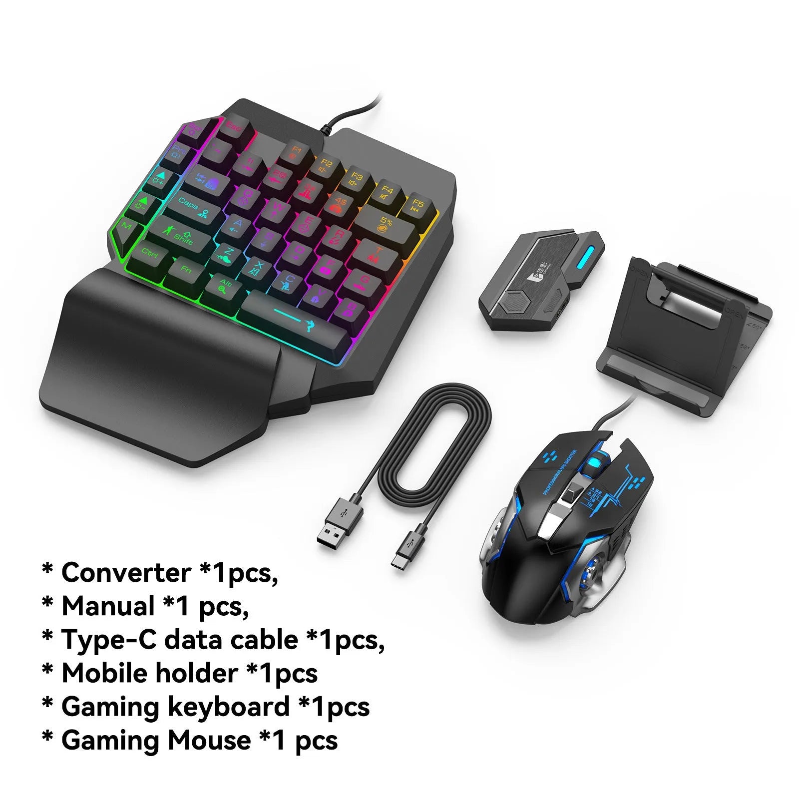 Black gaming converter with USB port for connecting keyboard and mouse to mobile games