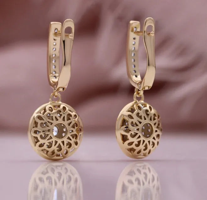 Full diamond round earrings champagne gold plated on copper for women geometric European-American style