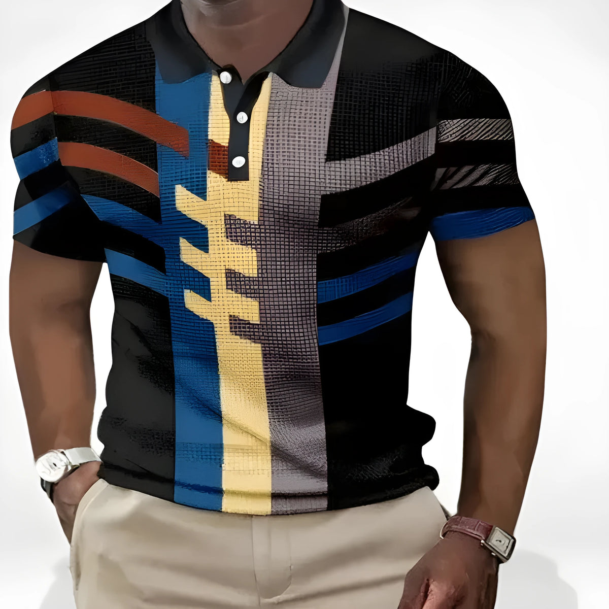 Summer men's casual retro loose fit short sleeve polyester top in solid colour
