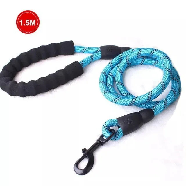 Small medium dog luminous leash chain reflective nylon 1.5m length blue colour padded handle training lead