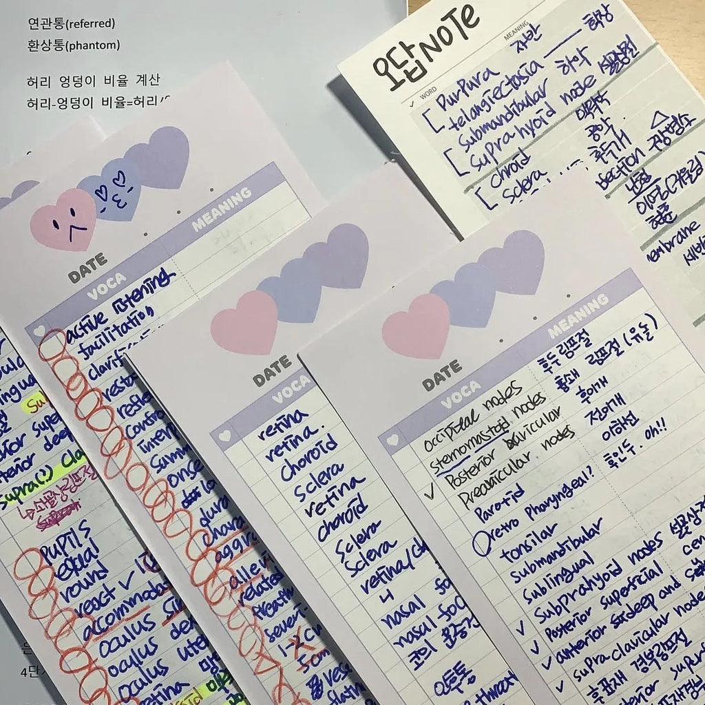 B5 half-size notepad with English word printing, available in blue, pink, or purple cover colours