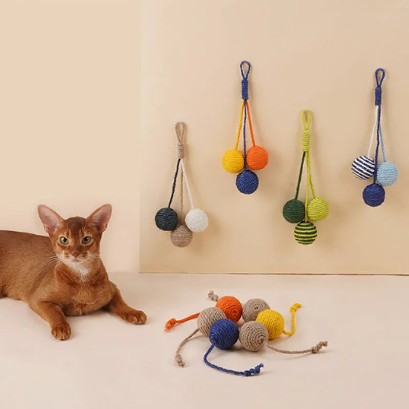 Cat toy set with teaser stick and bite-resistant catnip ball in blue colour, 255x105mm