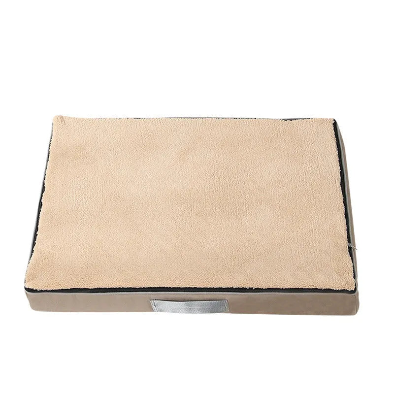 Removable washable sponge dog mat in brown, shown in a domestic setting.