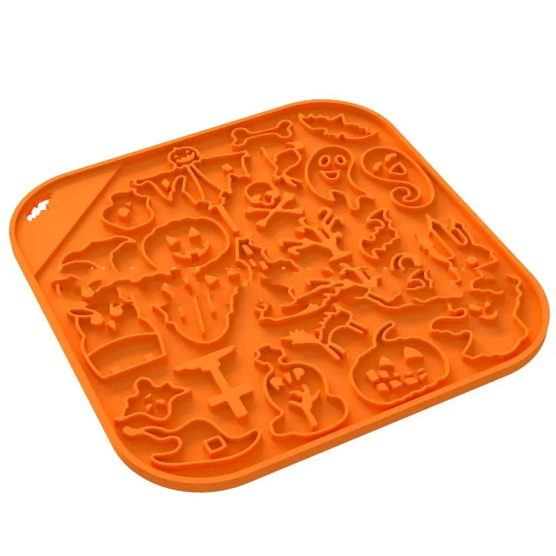 Silicone slow feeder dog bowl in multiple shapes and Halloween-themed colours