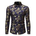 Men's metal bronzing printed lapel shirt in wine red, regular fit cardigan style, front view