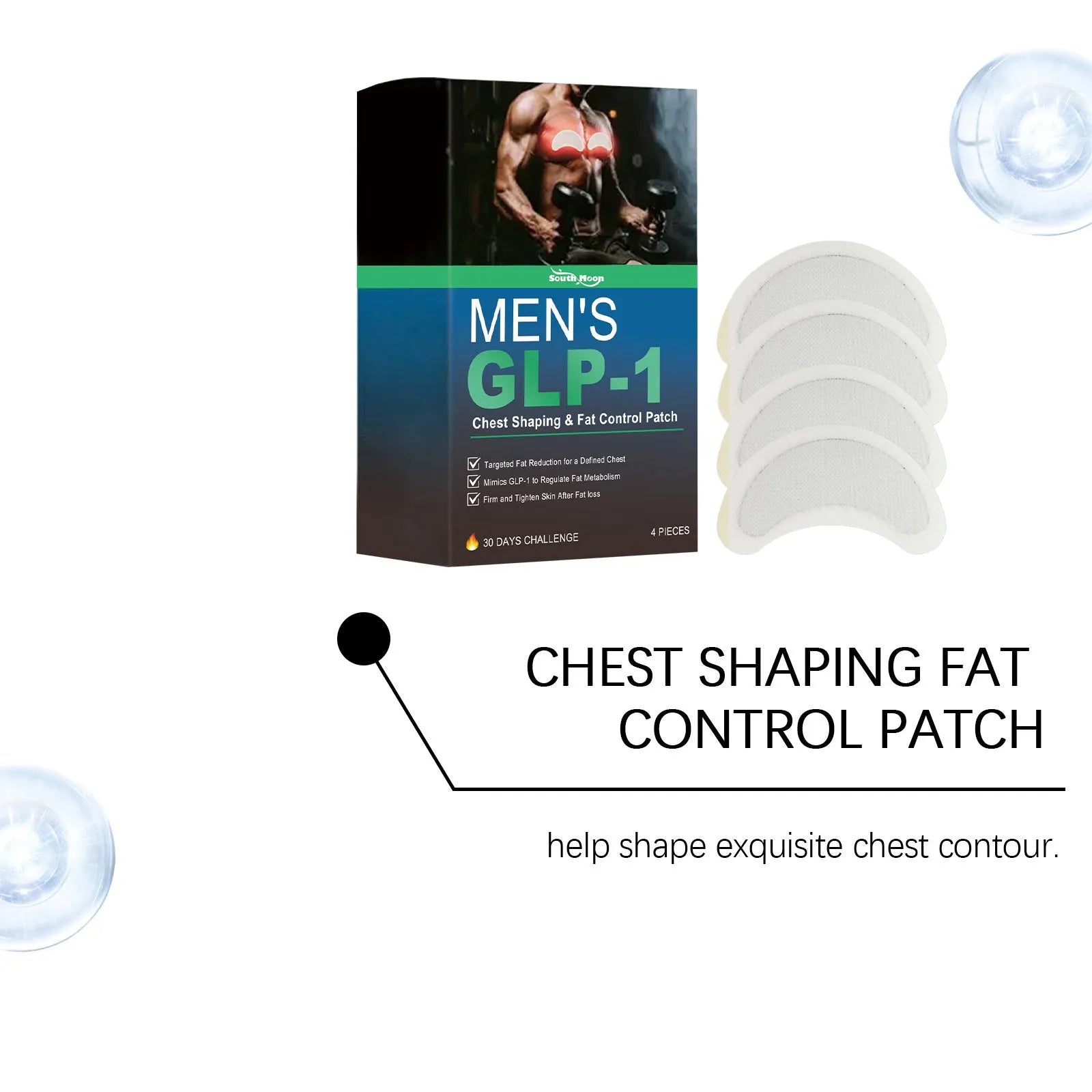 Four men's figure control chest patches with natural extracts