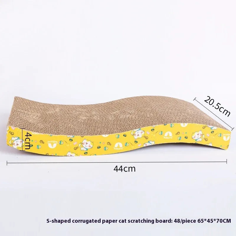 Leather-trimmed cat scratch board with corrugated paper surface in a bone shape style.