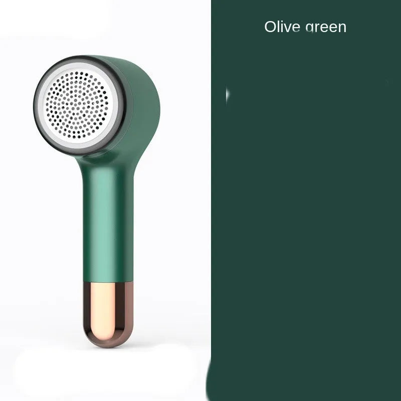 USB rechargeable hair ball trimmer with stainless steel cutting net on an ABS plastic body.