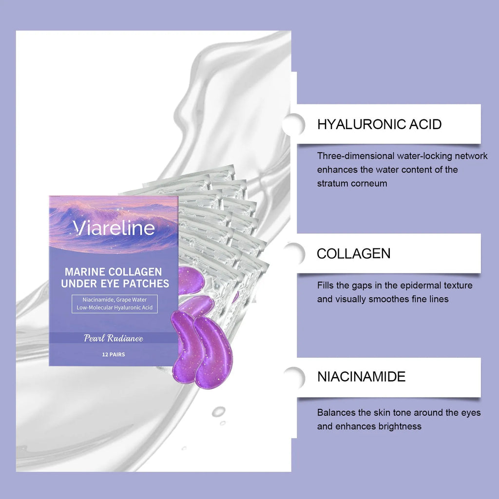 Collagen eye mask pack containing 12 pairs for daily moisturising skincare.