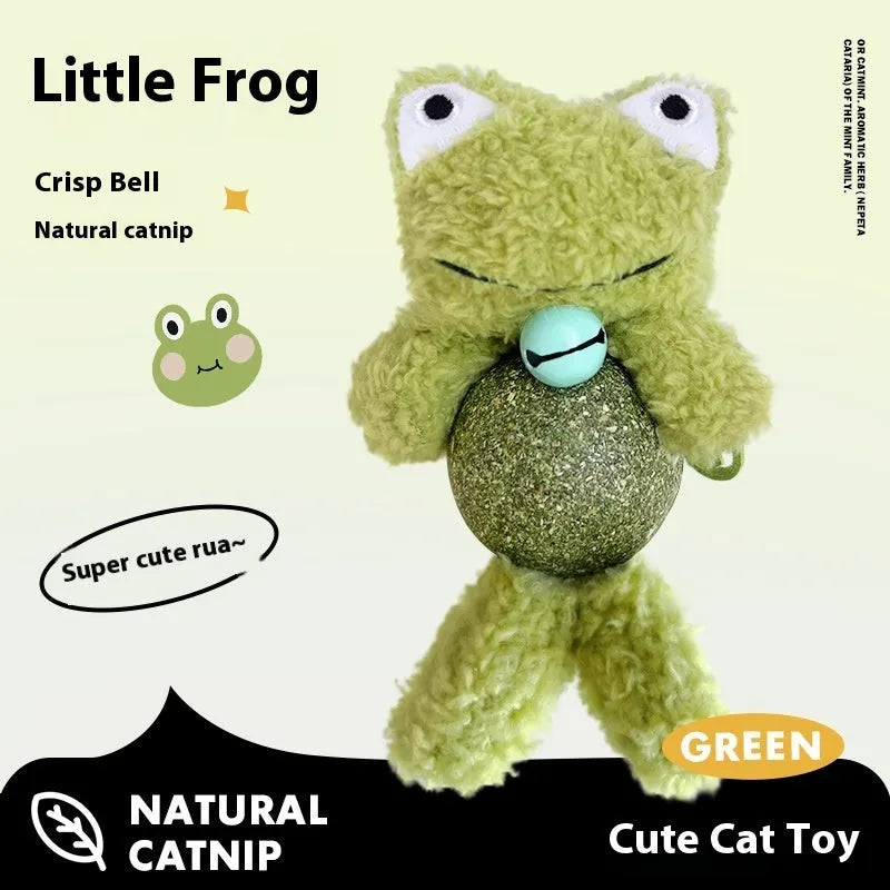 Plush catnip ball toy with bell in animal designs for kitten biting relief