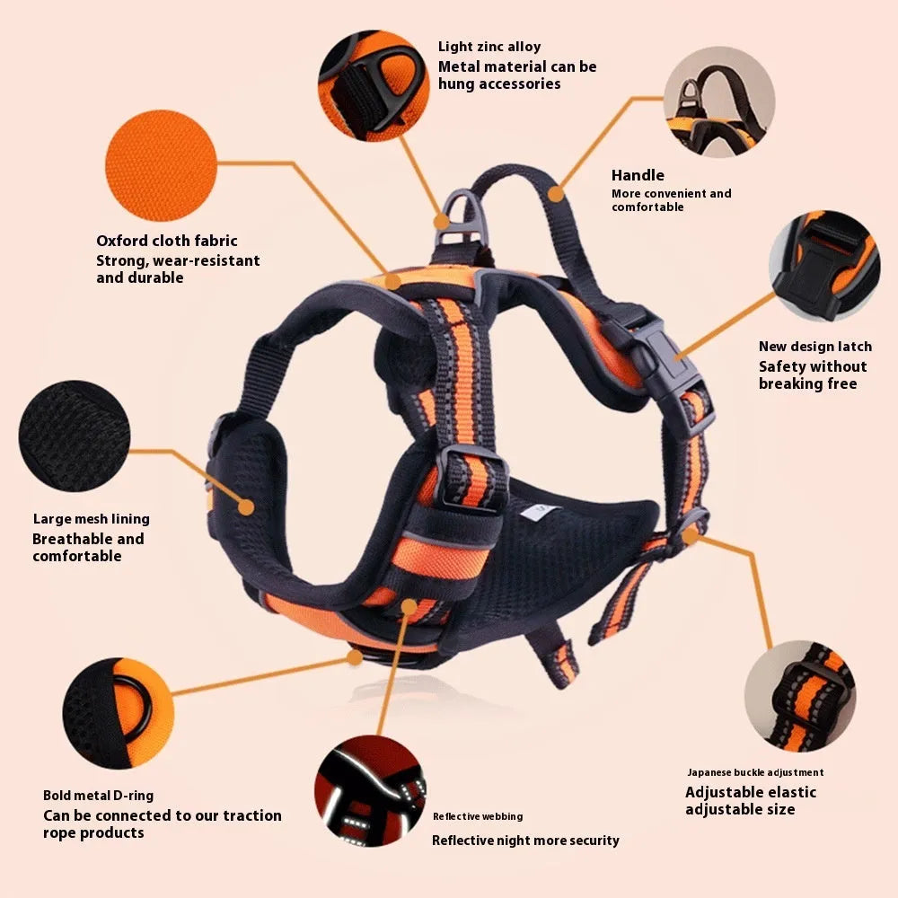 Adjustable Oxford cloth dog chest strap harness in multiple colours and sizes