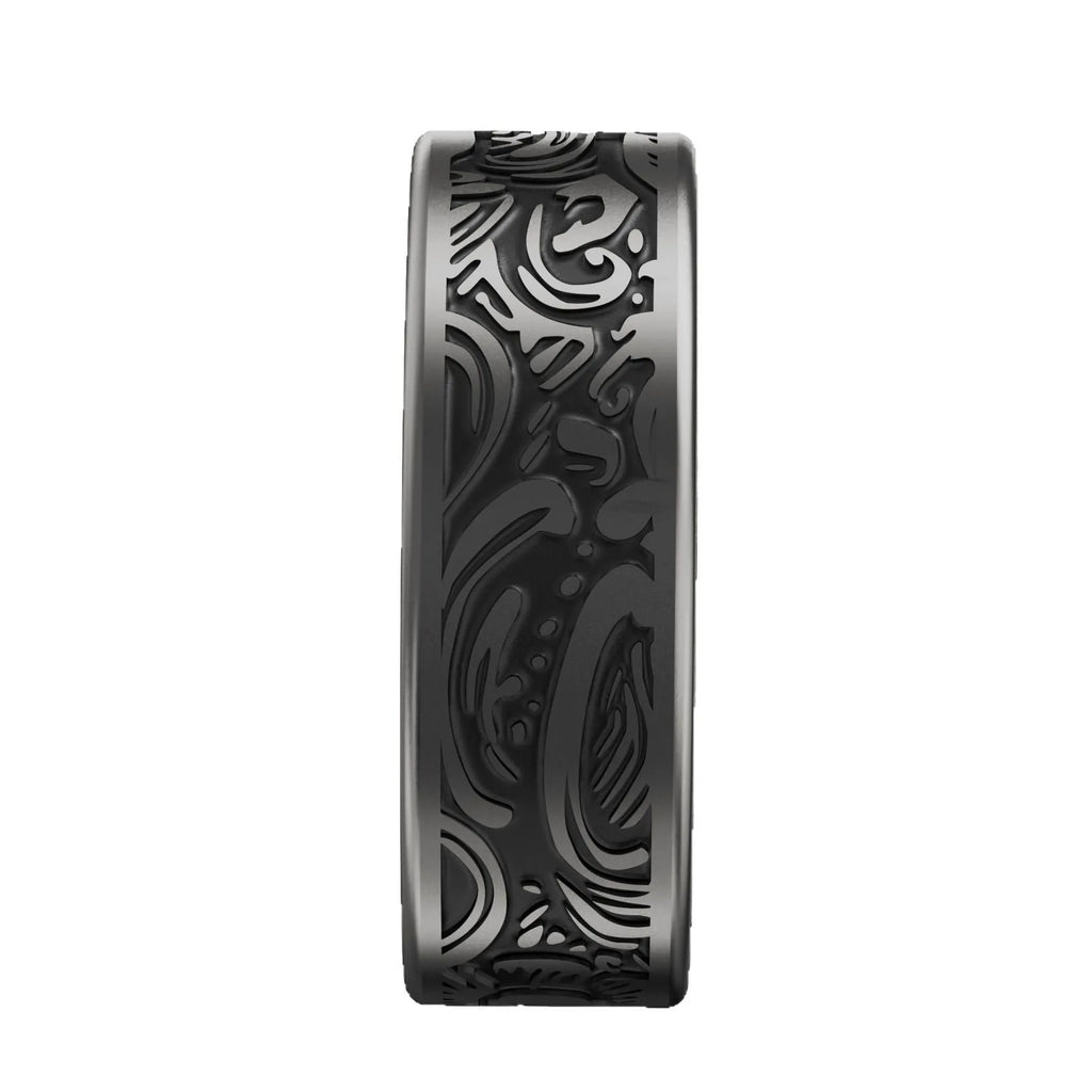 Retro black smart ring with stainless steel finish for heart rate and blood pressure monitoring
