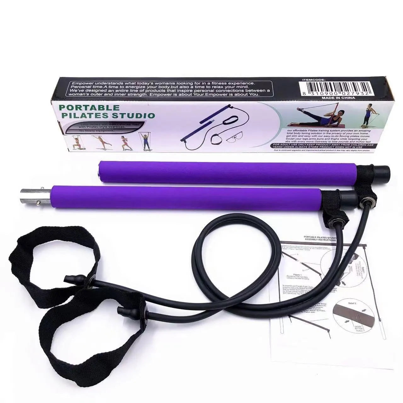 Adjustable fitness pulling rope in purple, pink, blue, or black colours for hip training and yoga