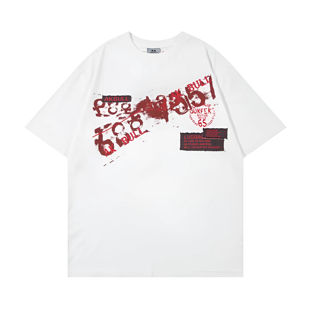 Letter affixed cloth embroidered printed short sleeve men's cotton t-shirt in black front view