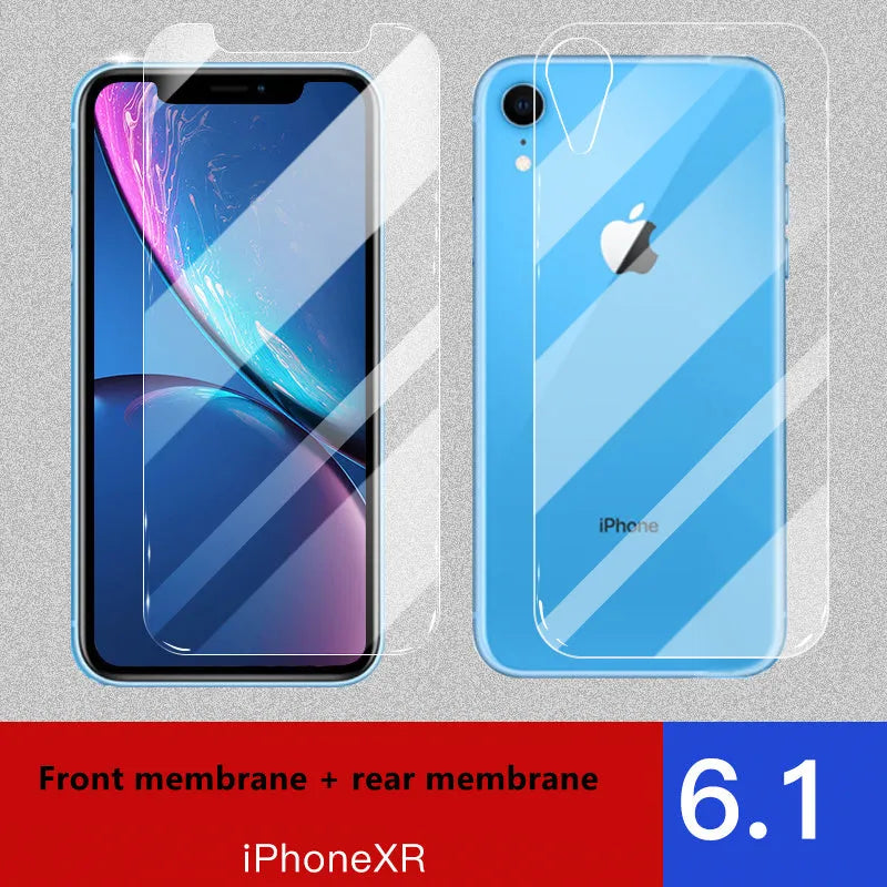 Tempered glass screen protector for Apple iPhone with rear and front film options.