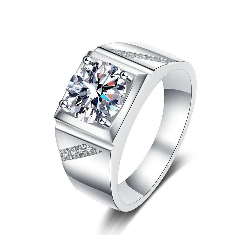 Men's adjustable square diamond ring in copper with gold or platinum colour finish