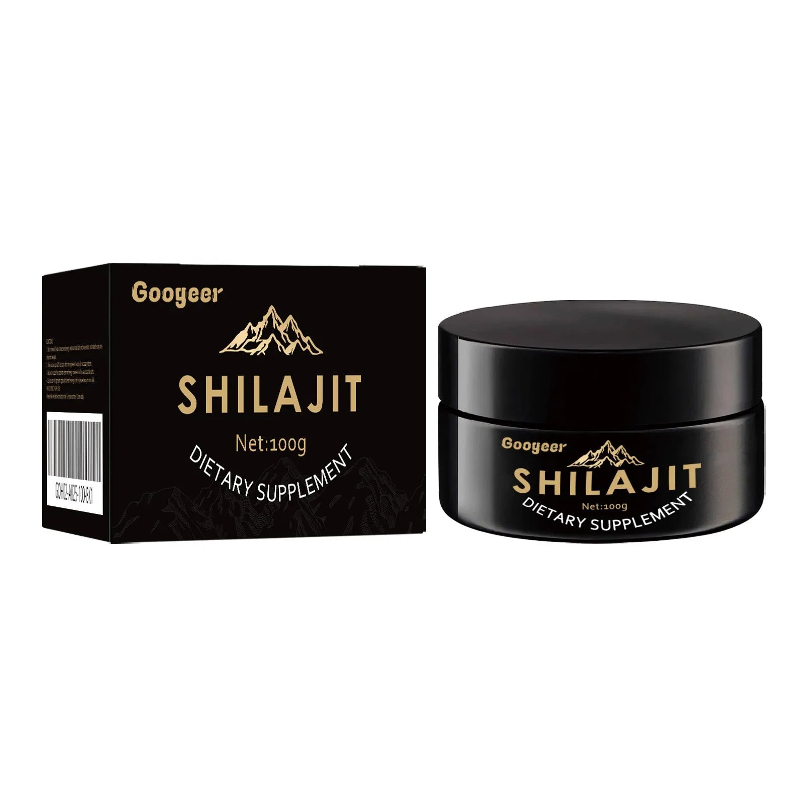 Googeer Shilajit dietary supplement body care kit with 100g net content.