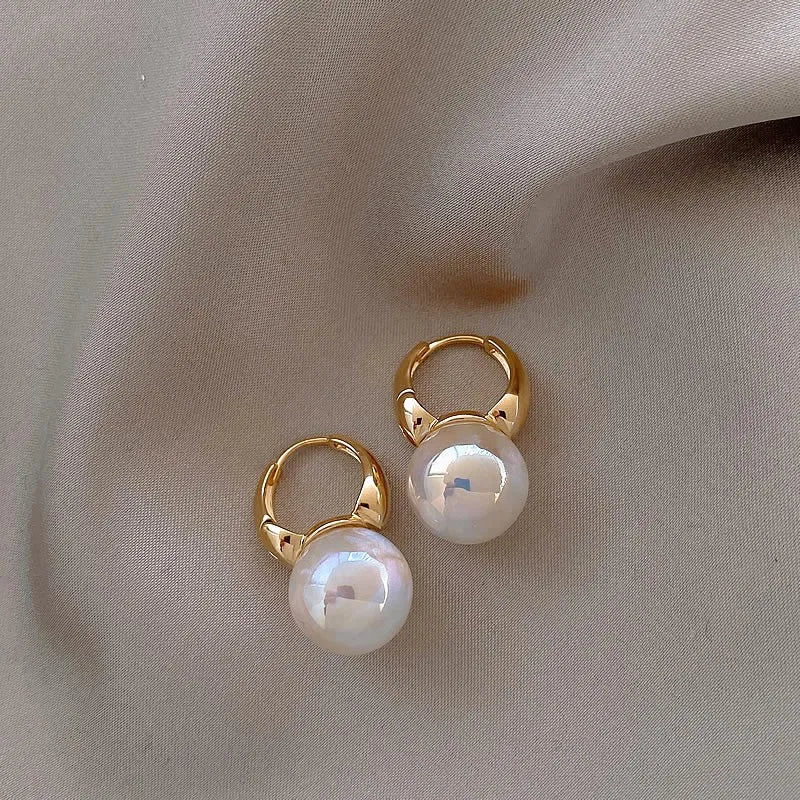 Mermaid pearl earrings for women in 14K gold plated copper U-shape clip-on style white colour