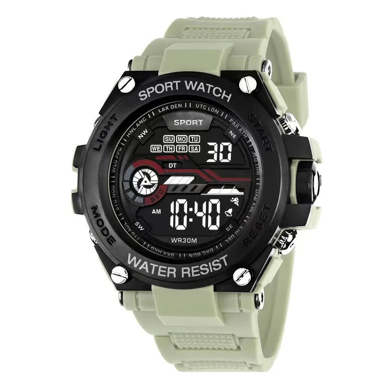 Fashion electronic watch for teenagers available in 10 colours including black, blue, pink, white, green, purple, red, yellow, orange, and silver