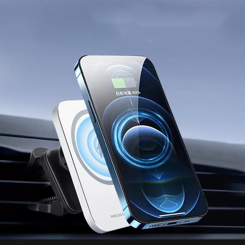 Black magnetic wireless charging car phone holder with 15W charging for Apple iPhone 12 series