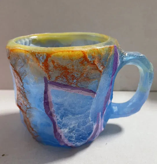 Resin mineral crystal coffee mug with handle showing clear design and colour options