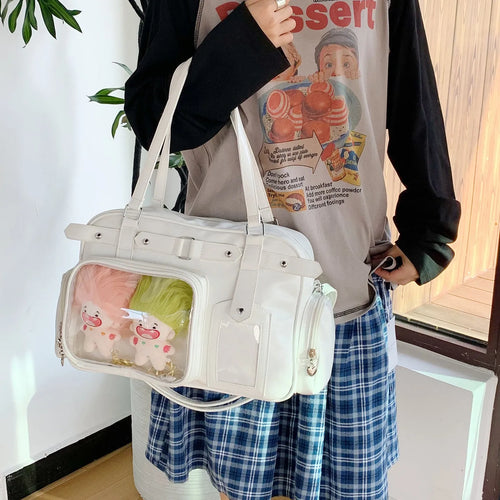 Bow college style JK girl uniform hand-carrying doll bag in black with free tie plate