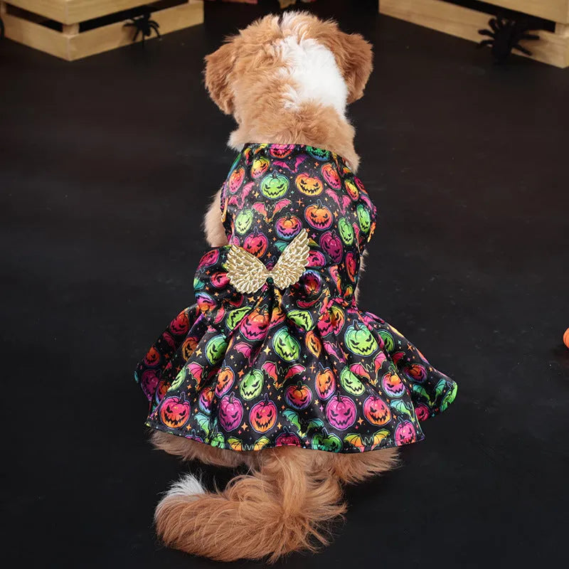 Halloween angel wings dog costume in bright pumpkin or bat colours