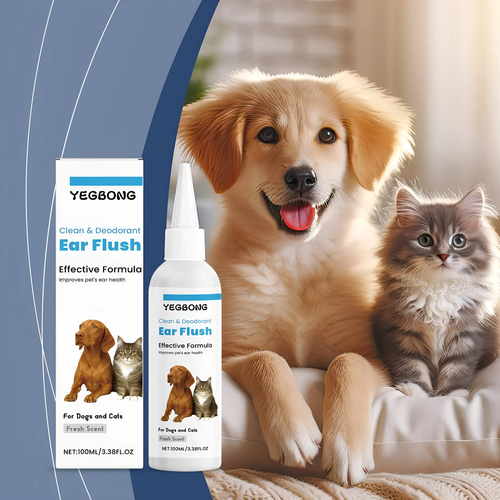 100ml bottle of cat and dog ear cleaner liquid for gentle earwax removal