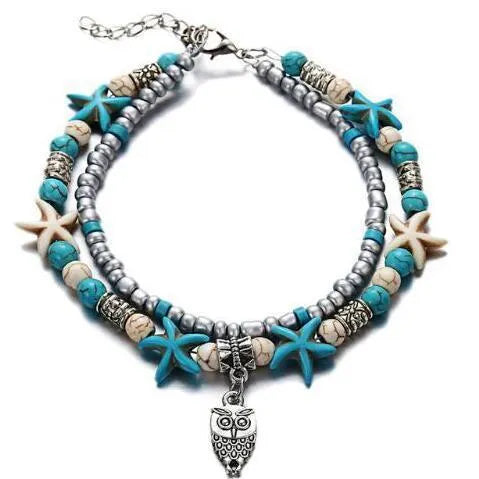Green blue starfish anklet leg chain with zinc alloy construction on a beach setting