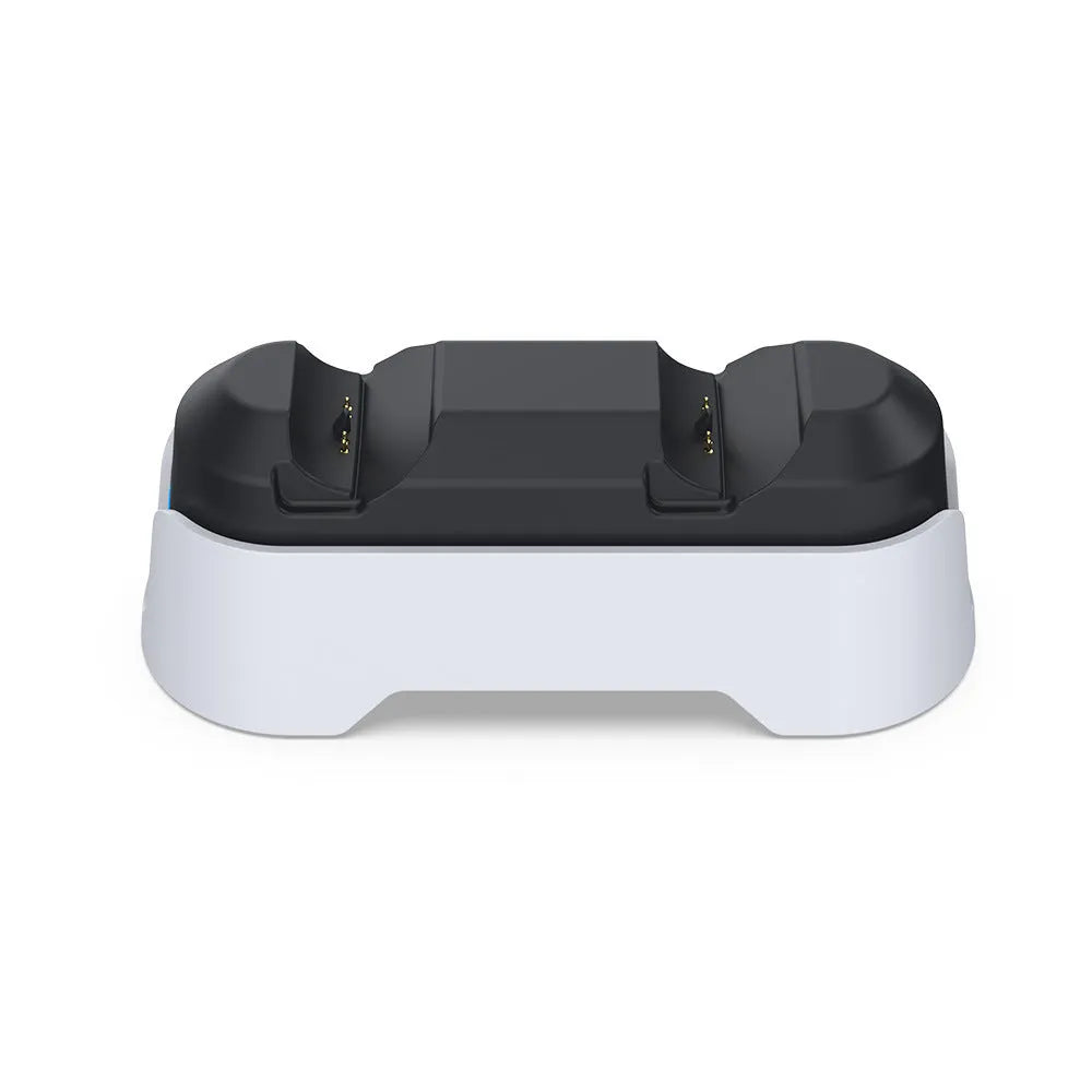 Gray PS5 dual-seat gamepad charger with display light and TYPE-C interface on a desk