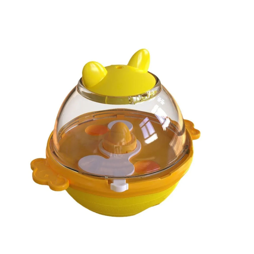 TPR dog food dispenser toy in lake blue or yellow colour for interactive feeding