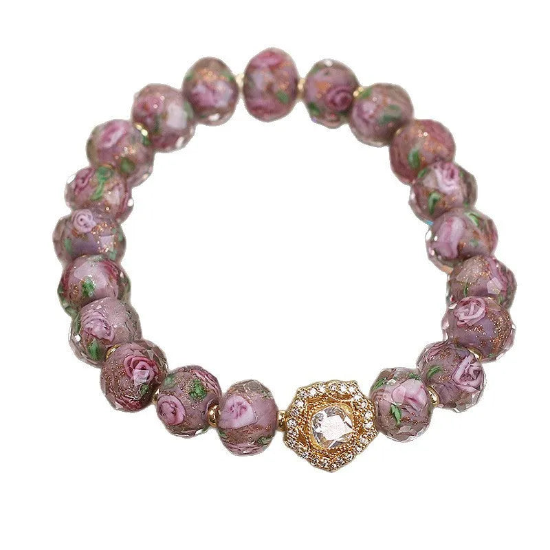 Purple glass and colored glaze amethyst style bracelet with electroplated finish for women