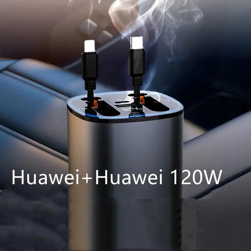 120W universal car charger with four USB ports for cigarette lighter socket