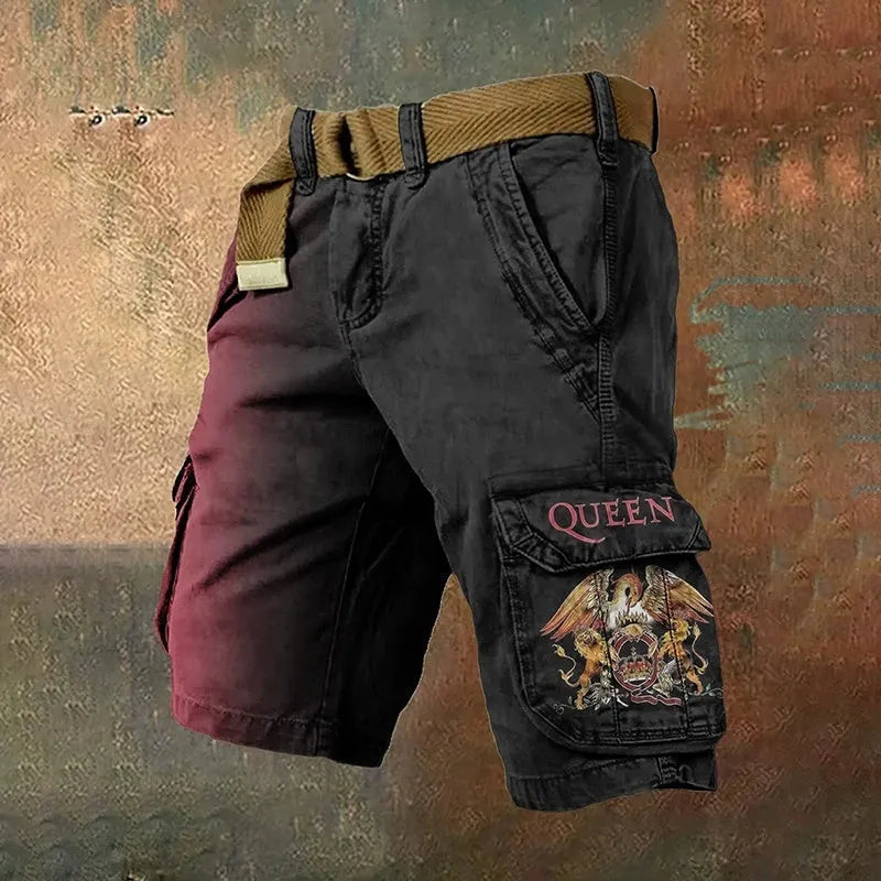 Man wearing black polyester shorts with a 3D digital printed pattern.
