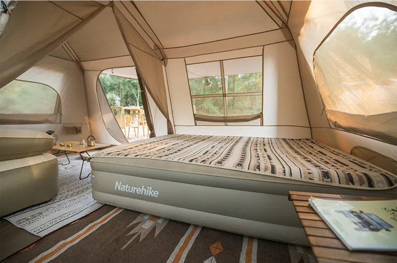 Dark coffee automatic ridge camping tent with two rooms one hall, fabric 10D polyester oxford cloth silver coated