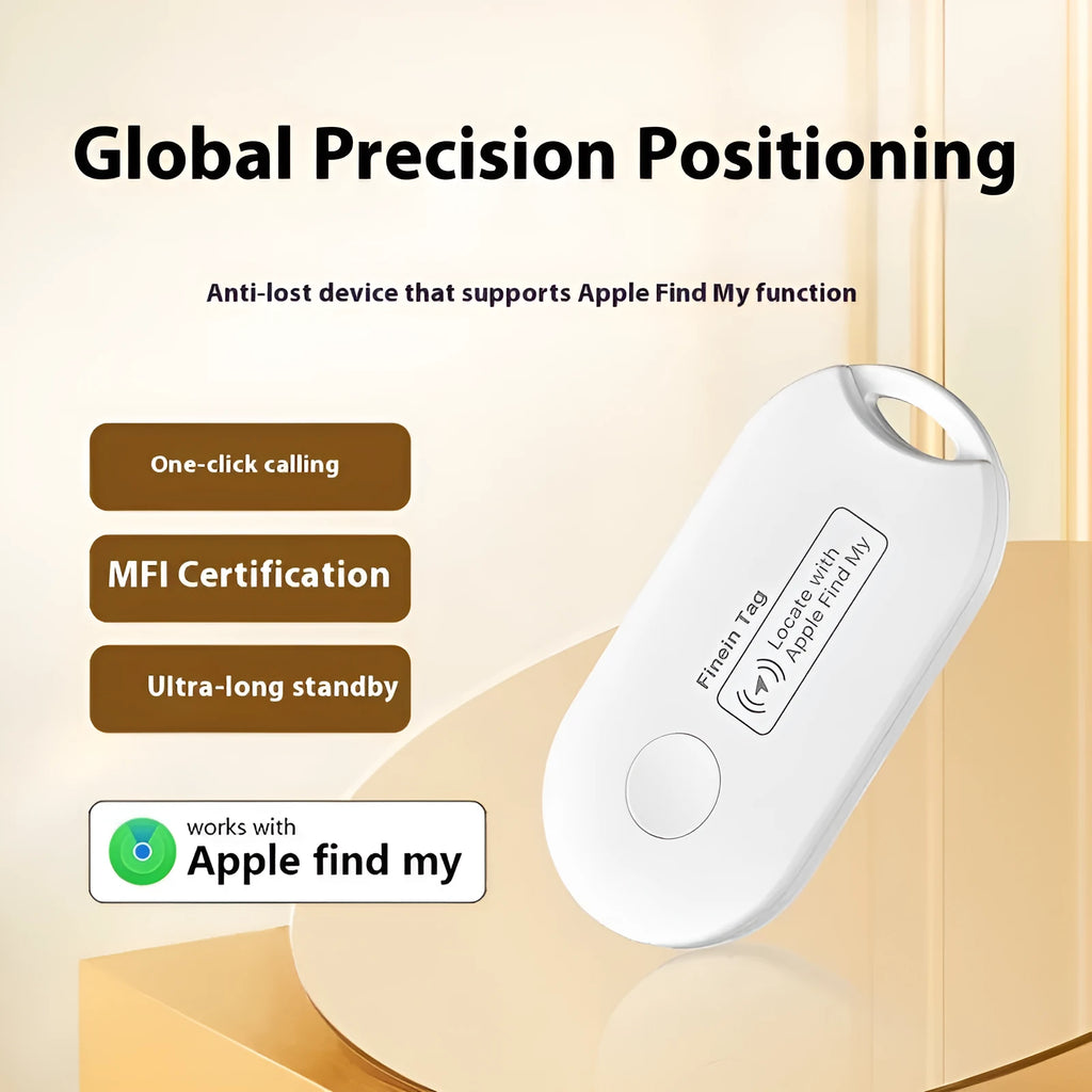 Intelligent positioning pet tracking device in Long White 01 colour with keychain attachment, 59x30x6.8mm ABS construction