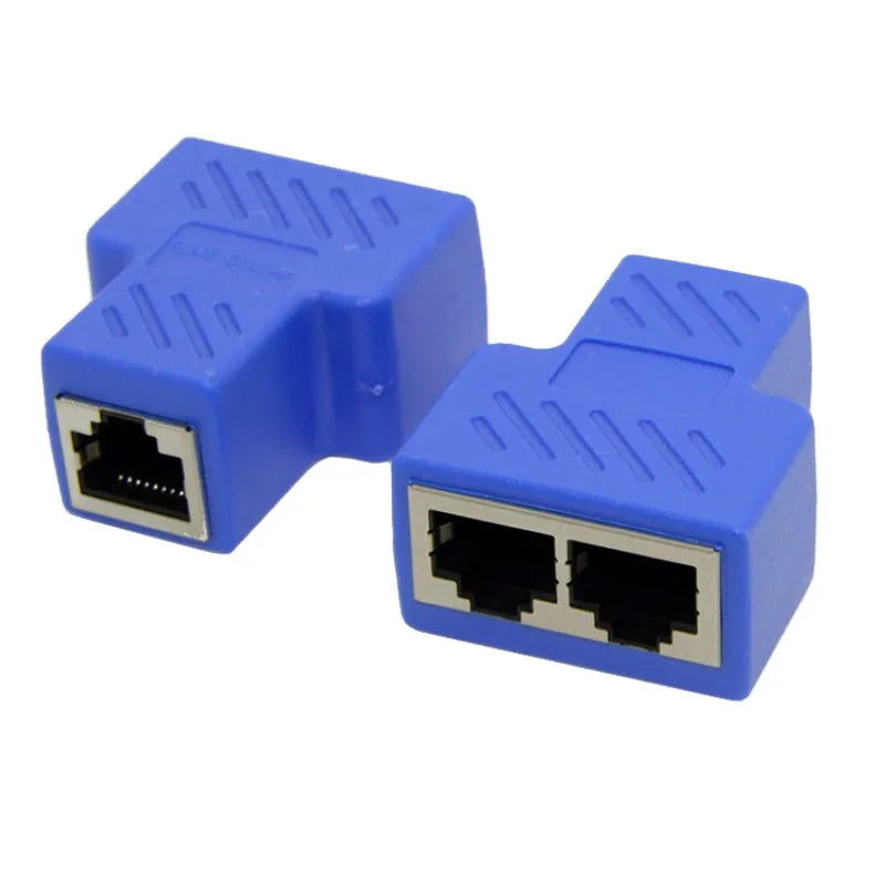 RJ45 network three-way tee splitter adapter in white, one to two Ethernet cable separator with injection moulded housing