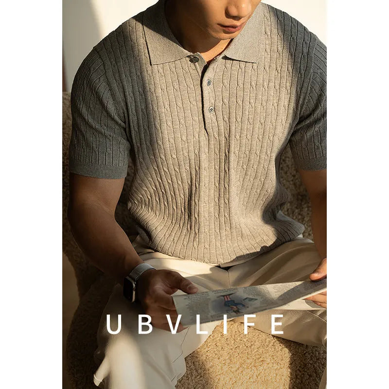 Men's short sleeve business top in khaki, part of a set also available in black and white.