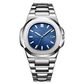 Men's steel belt calendar luminous watch with date window and metal case in silver black colour