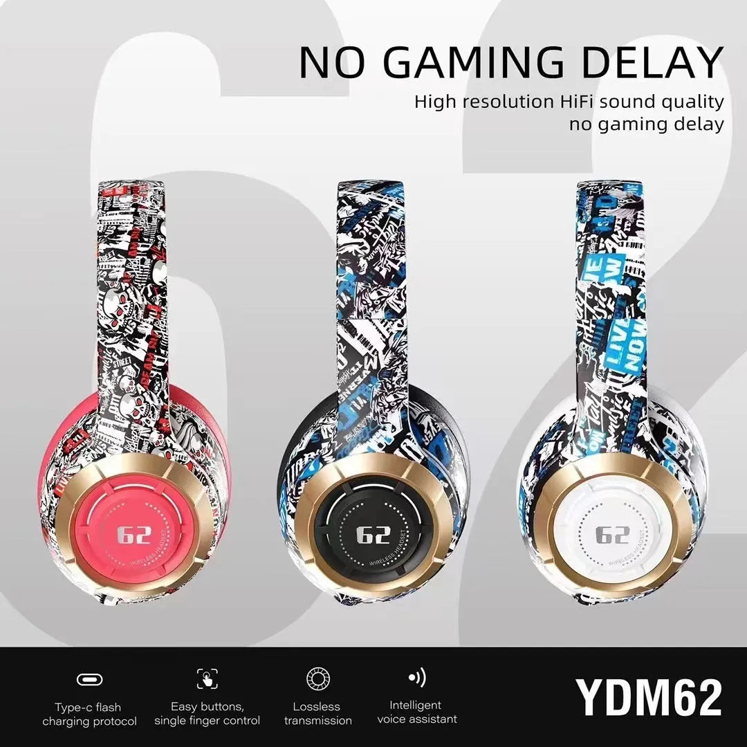 Bluetooth headphone with graffiti skull pattern, over-ear design, in Graffiti Black finish