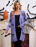 Women's black Halloween cardigan with orange pumpkin head jacquard pattern knitted design